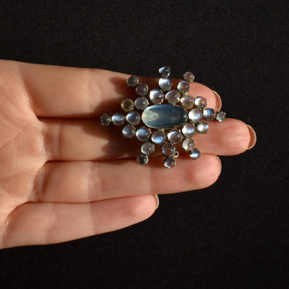 Antique Moonstone Star Silver Brooch Pin