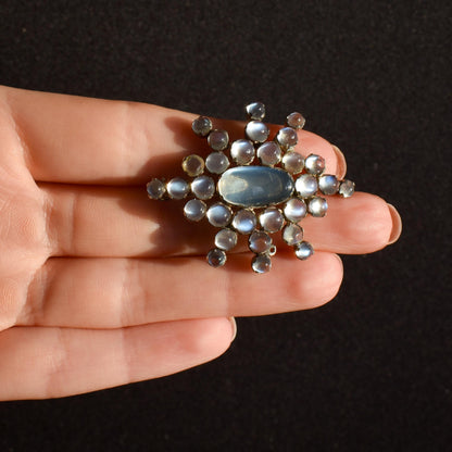 Antique Moonstone Star Silver Brooch Pin