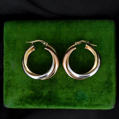 Vintage 9ct Multi-Tone Gold Hoop 'Hoops' Earrings