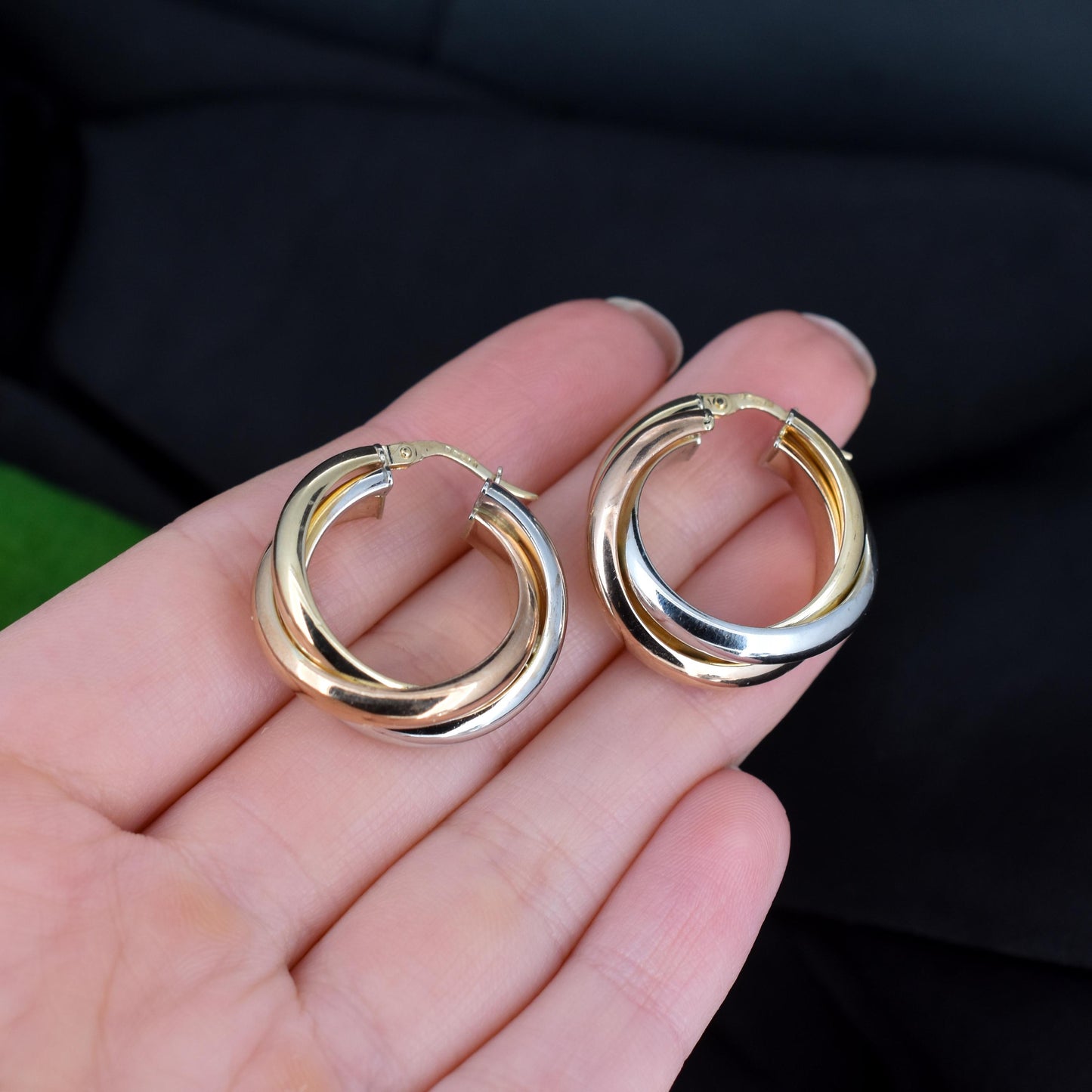 Vintage 9ct Multi-Tone Gold Hoop 'Hoops' Earrings