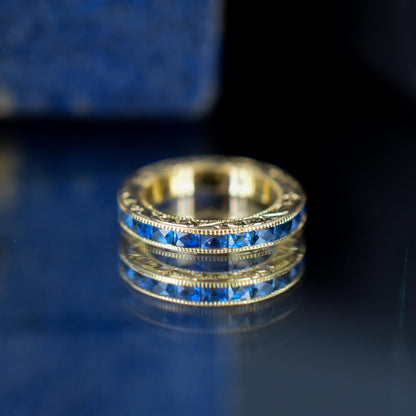 Sapphire 18ct Yellow Gold Engraved Connector Bail Charm