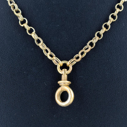 Antique Victorian Textured Long Guard Muff Chain Rolled Gold Necklace with Screw Dog Clip | 56"