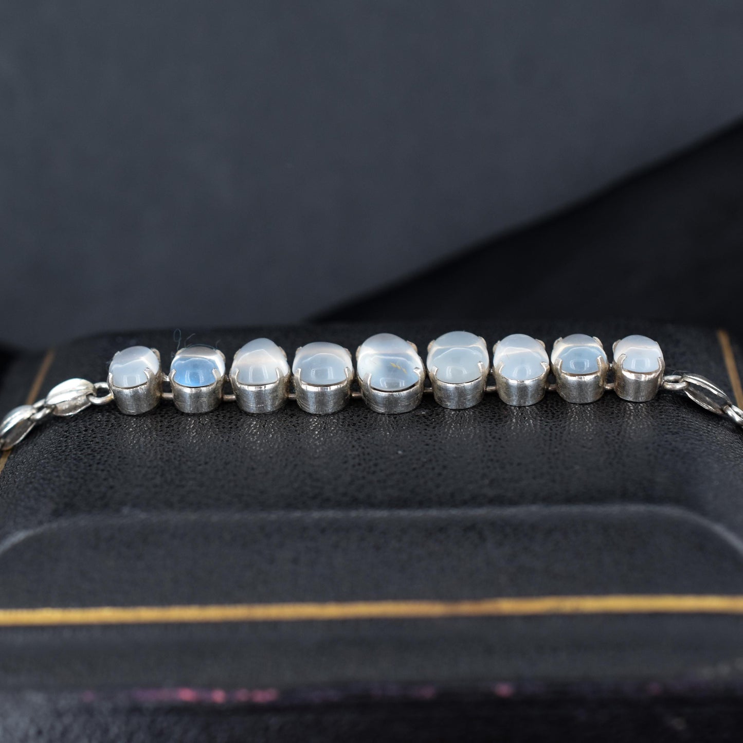 Antique Cabochon Moonstone Sterling Silver Bracelet