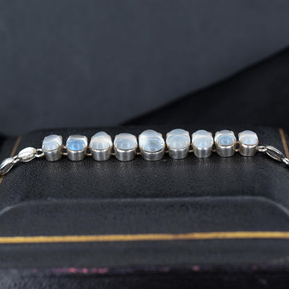 Antique Cabochon Moonstone Sterling Silver Bracelet