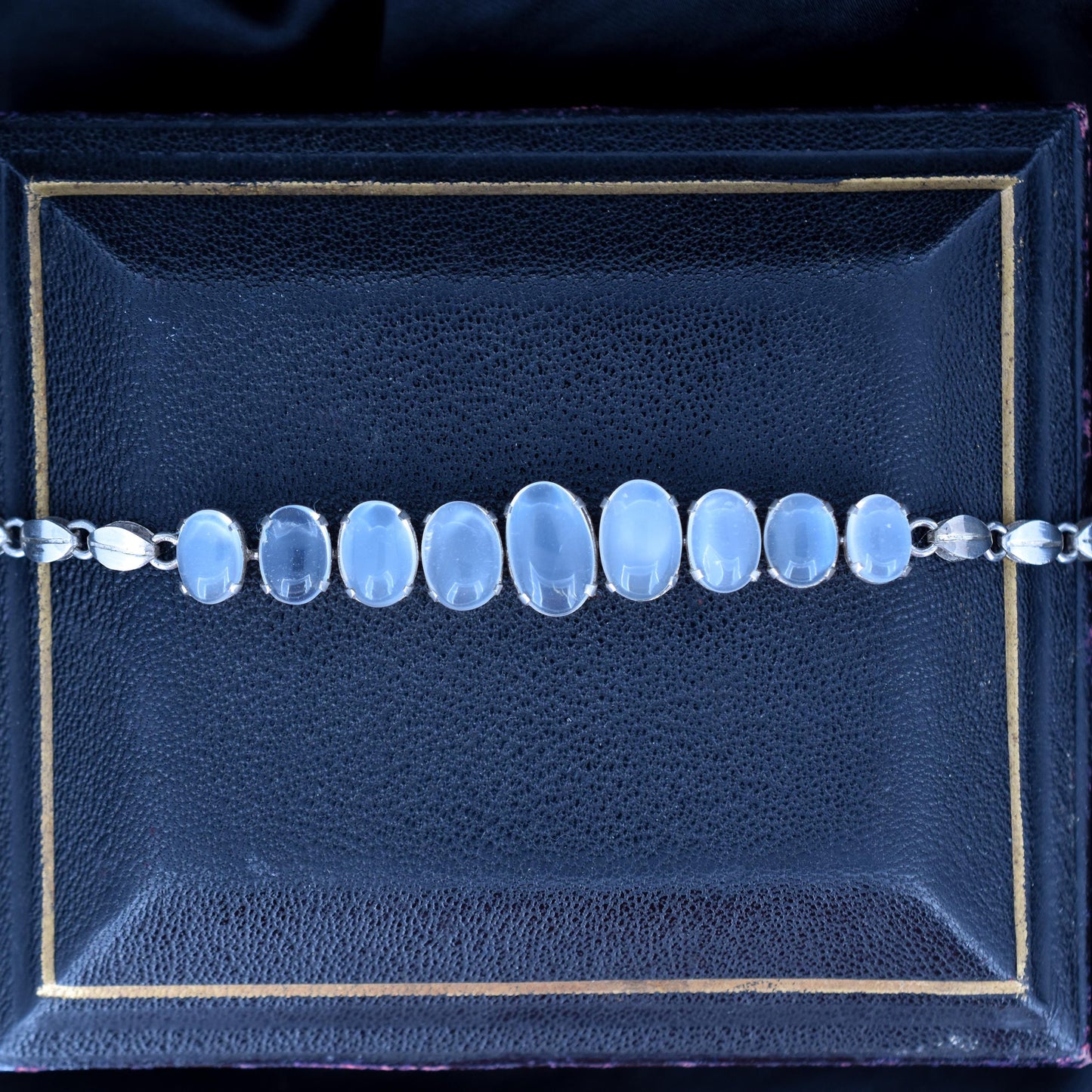 Antique Cabochon Moonstone Sterling Silver Bracelet