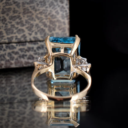 Blue Topaz and Diamond Gold Statement Cocktail Ring | Art Deco Style