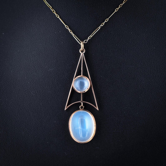 Antique Moonstone Gold Drop Pendant Necklace | 16.5"