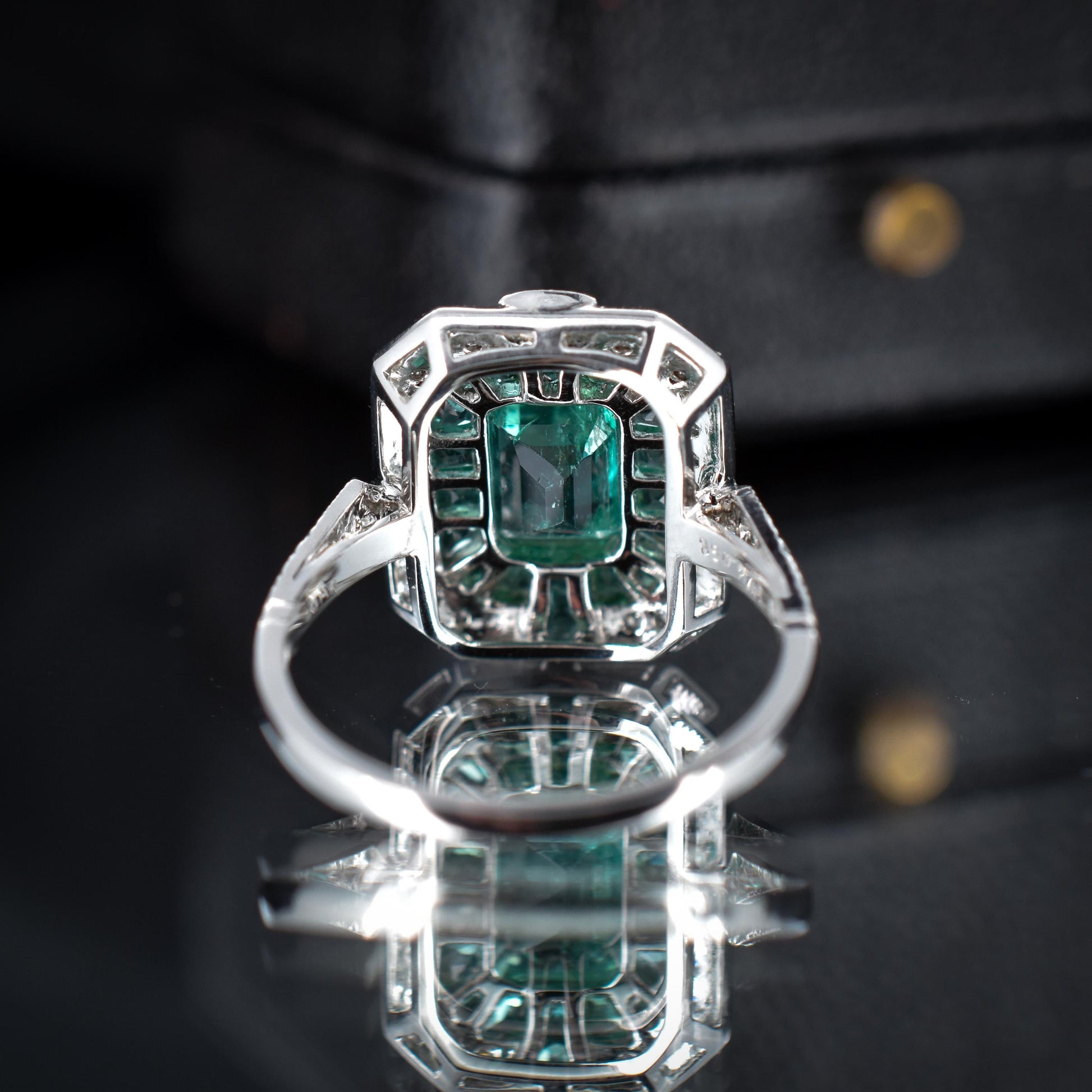 Art Deco Style Natural Colombian Emerald and Diamond Platinum Cocktail Ring | Certified