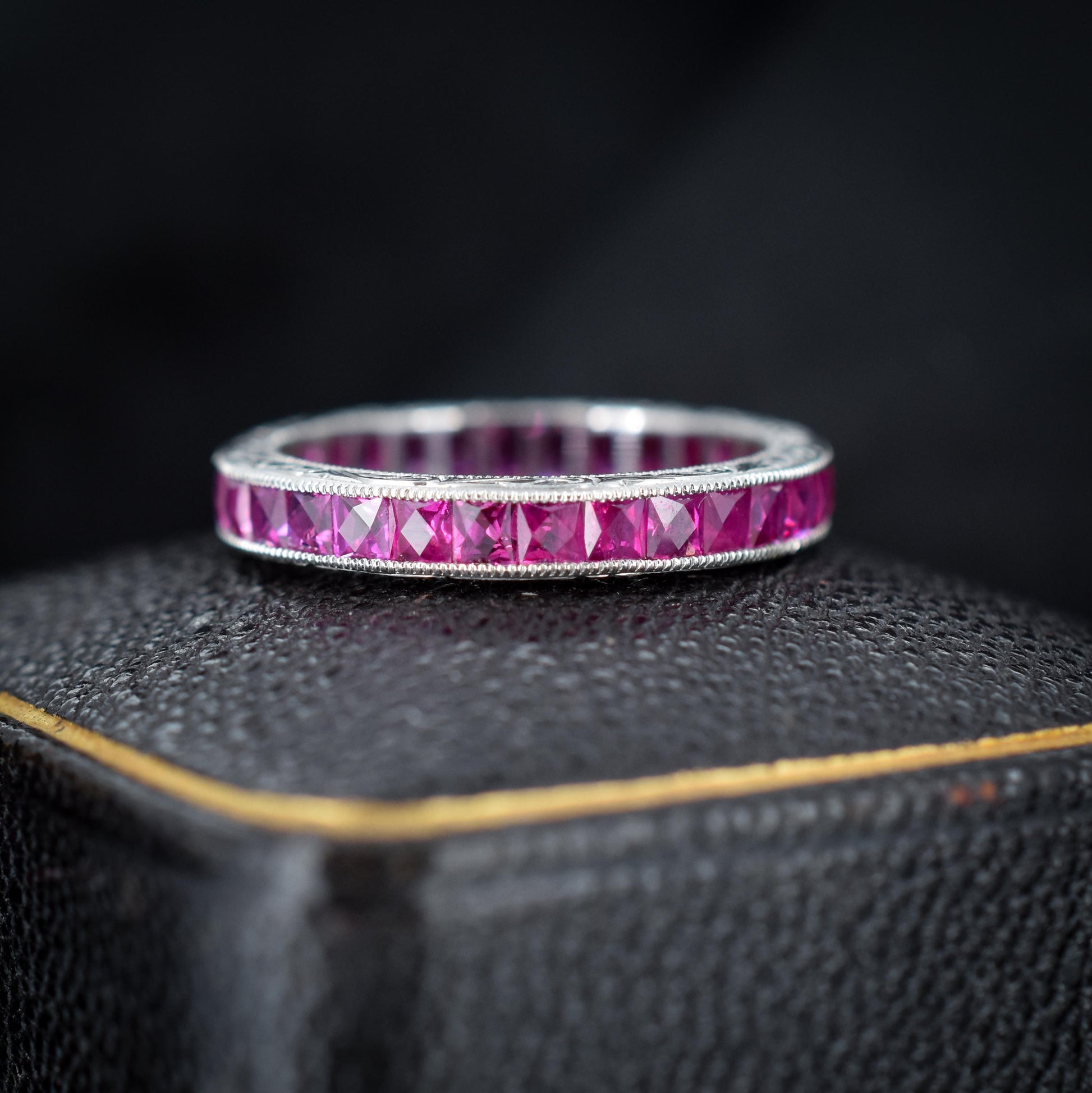 Art Deco Style 1.7ct Ruby Platinum Full Eternity Wedding Band Ring