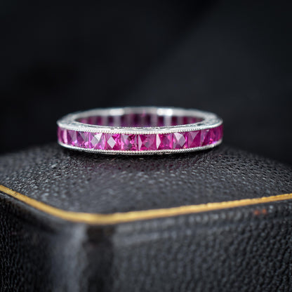 Art Deco Style 1.7ct Ruby Platinum Full Eternity Wedding Band Ring