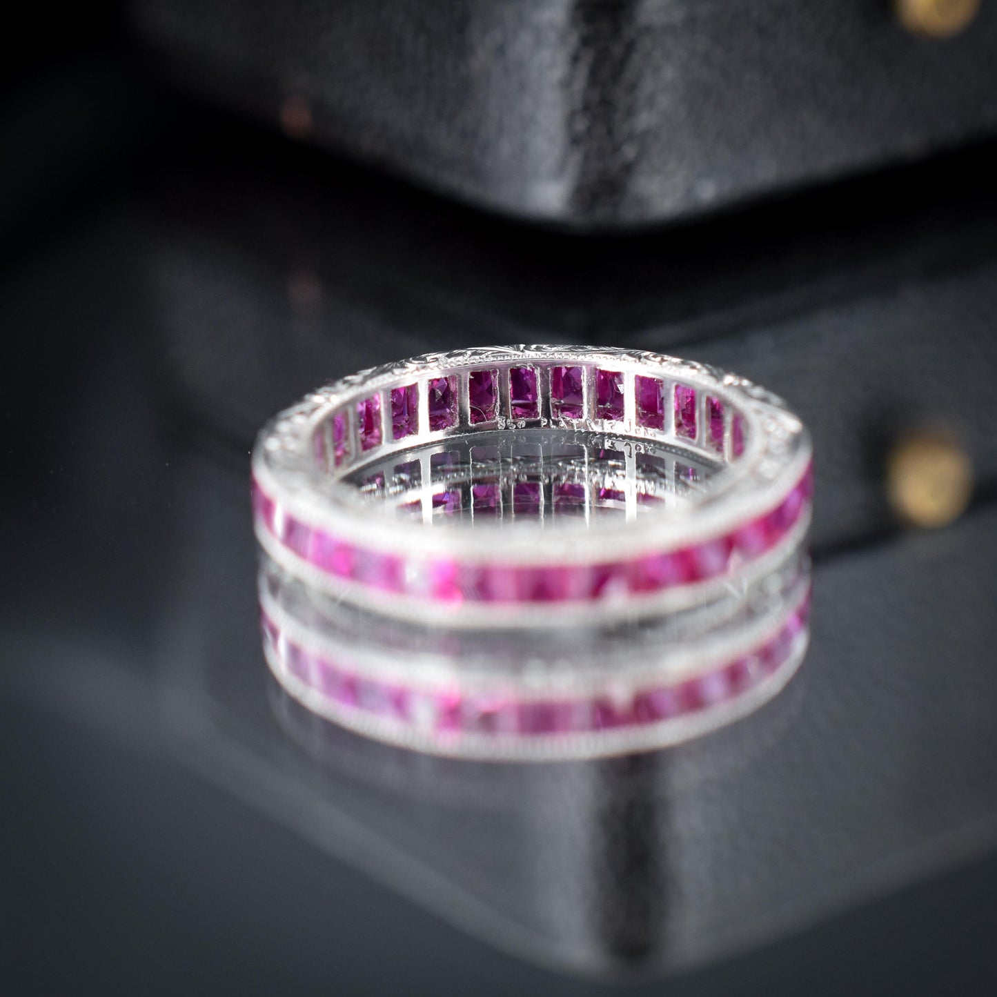 Art Deco Style 1.7ct Ruby Platinum Full Eternity Wedding Band Ring