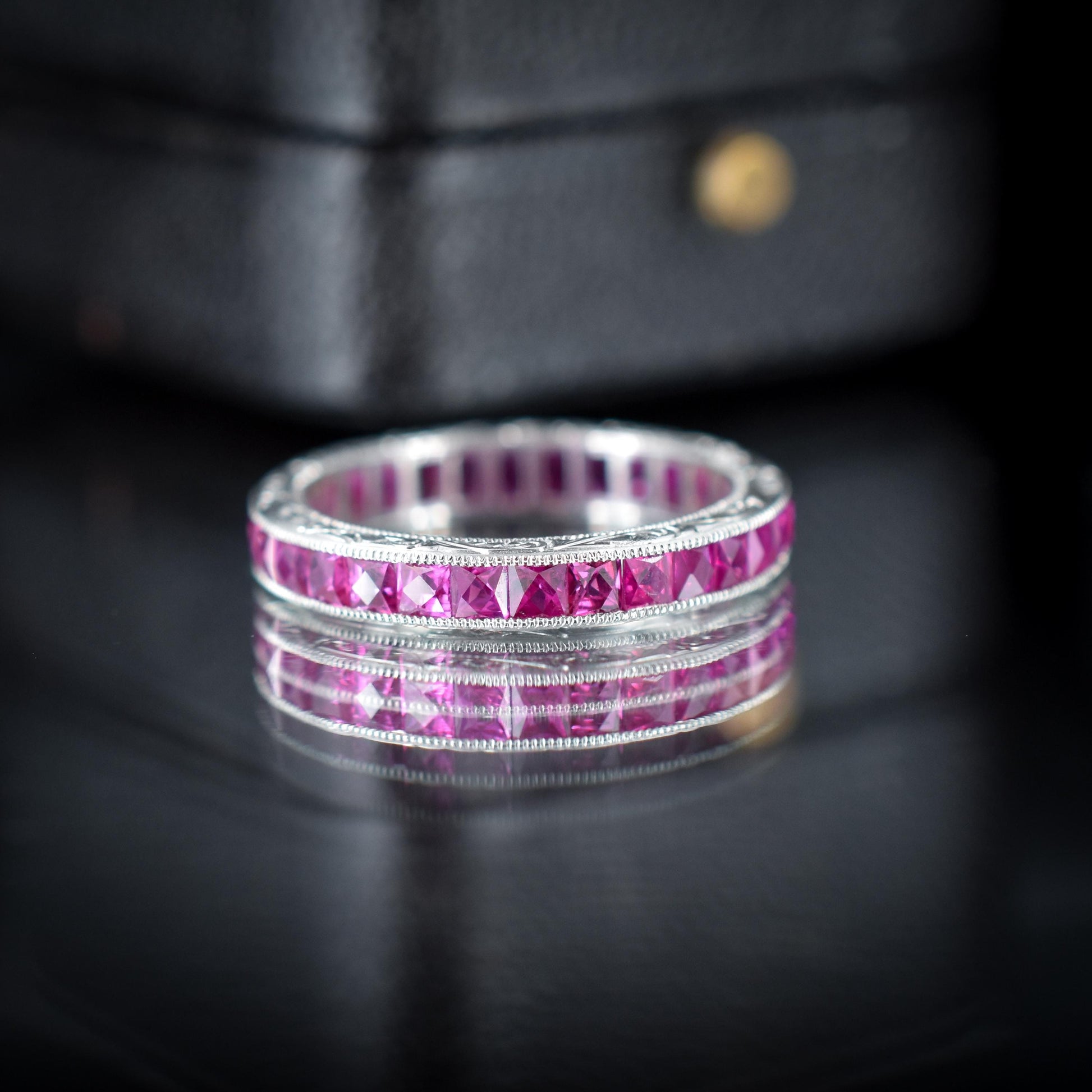 Art Deco Style 1.7ct Ruby Platinum Full Eternity Wedding Band Ring