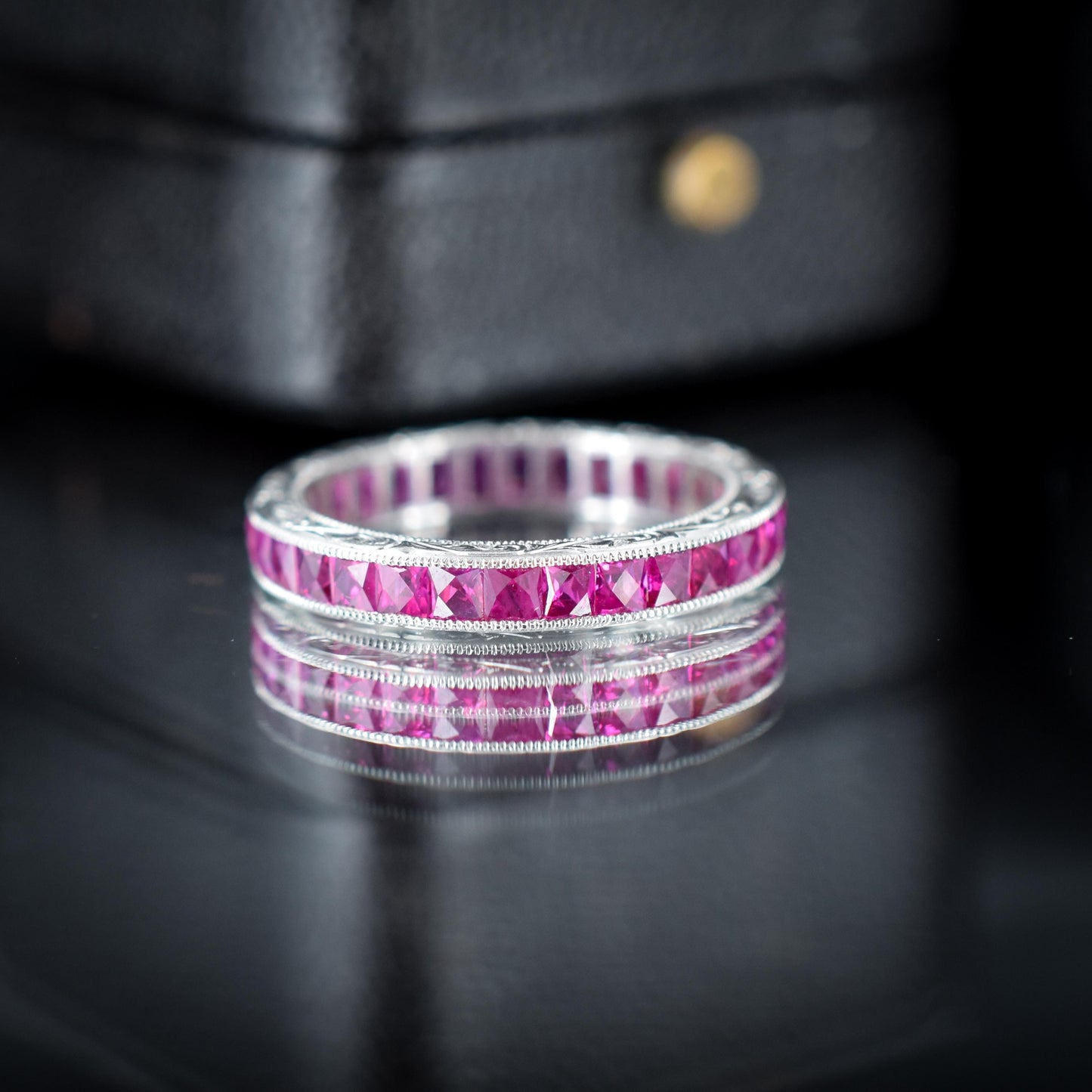 Art Deco Style 1.7ct Ruby Platinum Full Eternity Wedding Band Ring