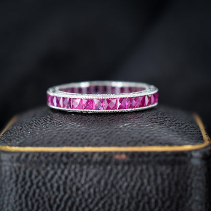 Art Deco Style 1.7ct Ruby Platinum Full Eternity Wedding Band Ring