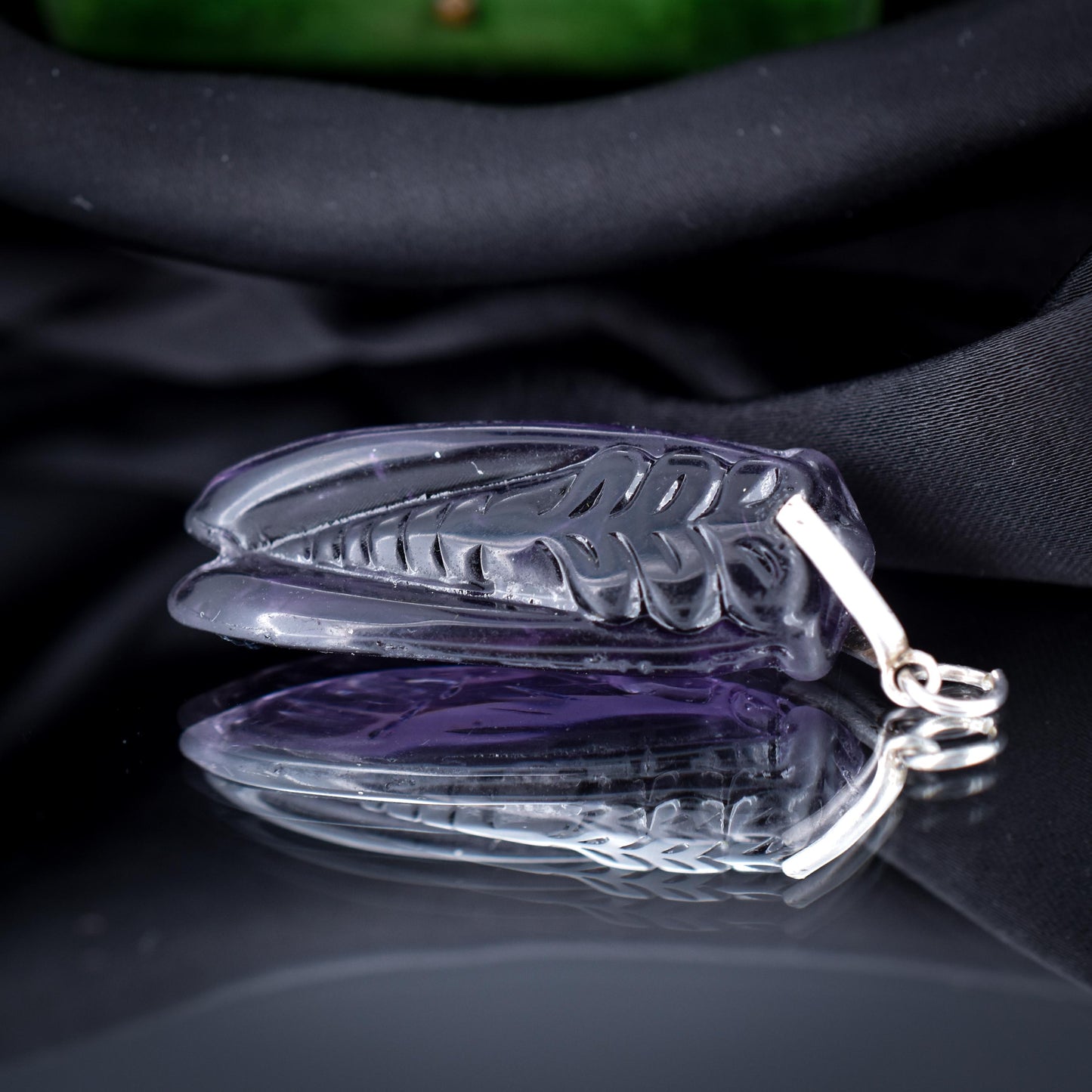 Vintage Large Amethyst Paste Cicada Fly Insect Silver Pendant