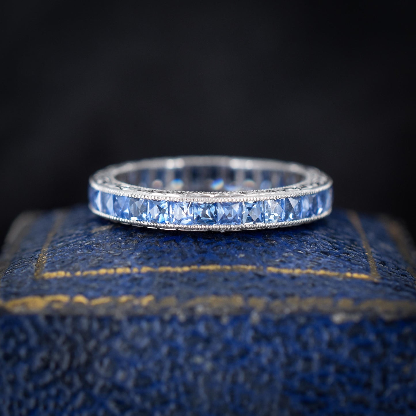 Art Deco Style 1.8ct Ceylon Sapphire Platinum Full Eternity Wedding Band Ring