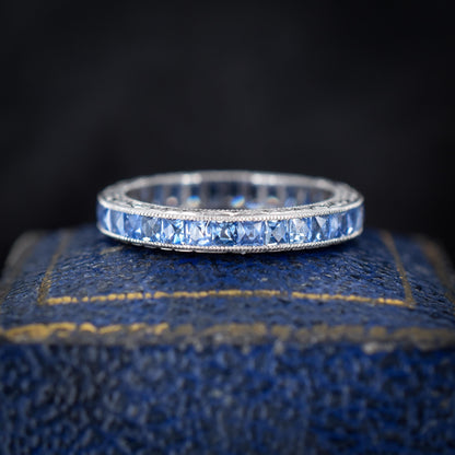 Art Deco Style 1.8ct Ceylon Sapphire Platinum Full Eternity Wedding Band Ring