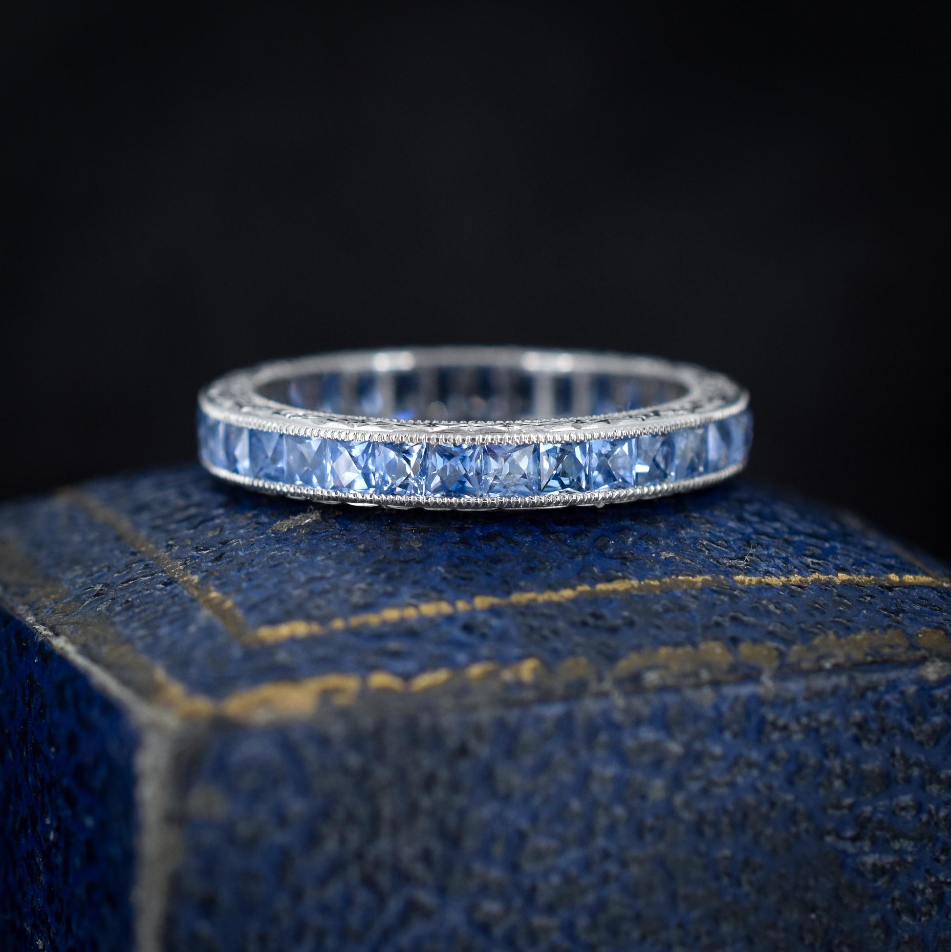 Art Deco Style 1.8ct Ceylon Sapphire Platinum Full Eternity Wedding Band Ring