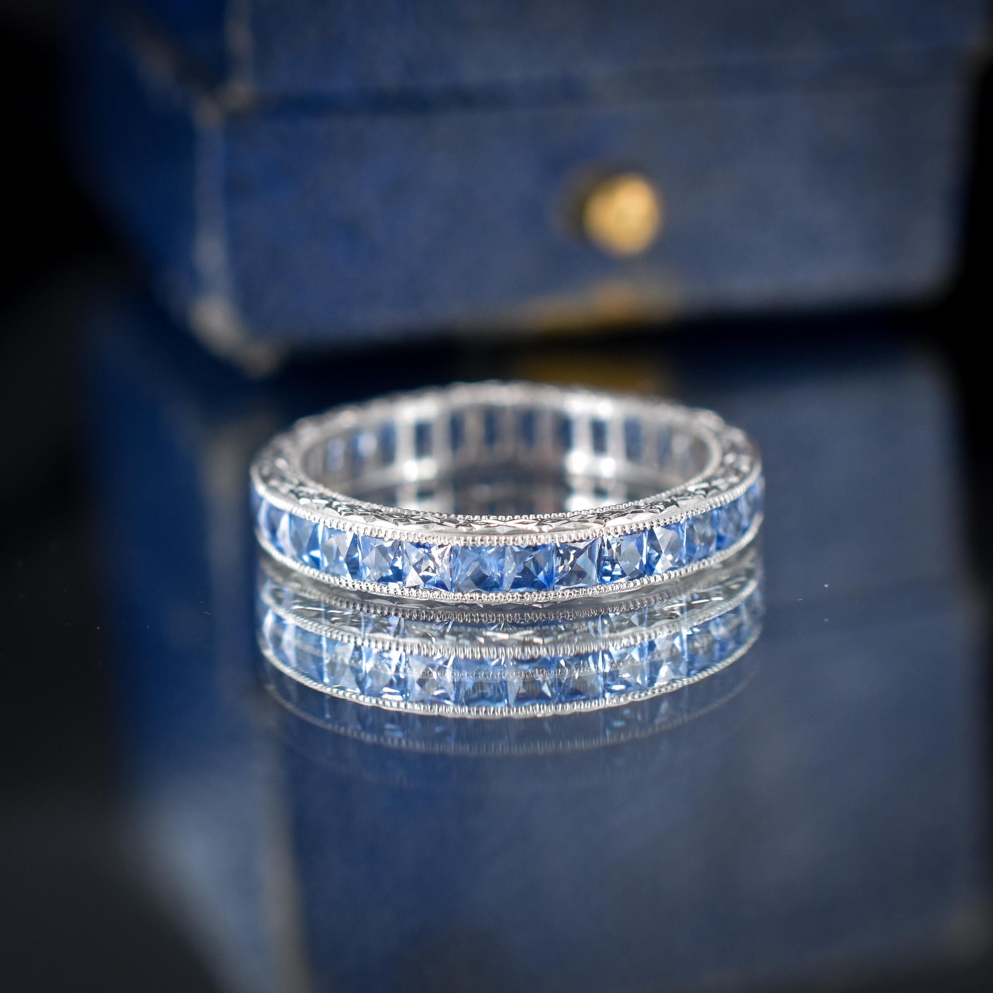 Art Deco Style 1.8ct Ceylon Sapphire Platinum Full Eternity Wedding Band Ring