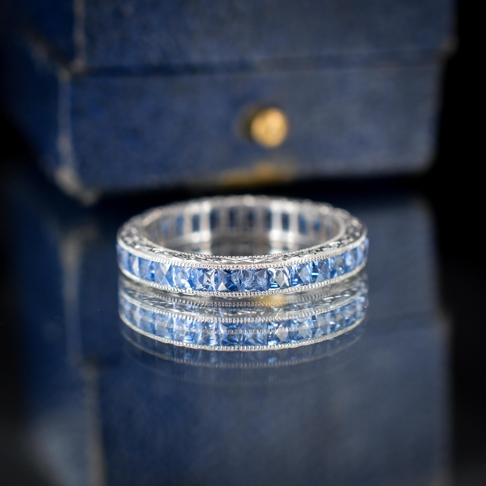 Art Deco Style 1.8ct Ceylon Sapphire Platinum Full Eternity Wedding Band Ring