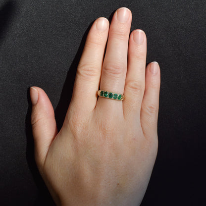 Emerald and Diamond 14ct Yellow Gold Five Stone Scroll Ring