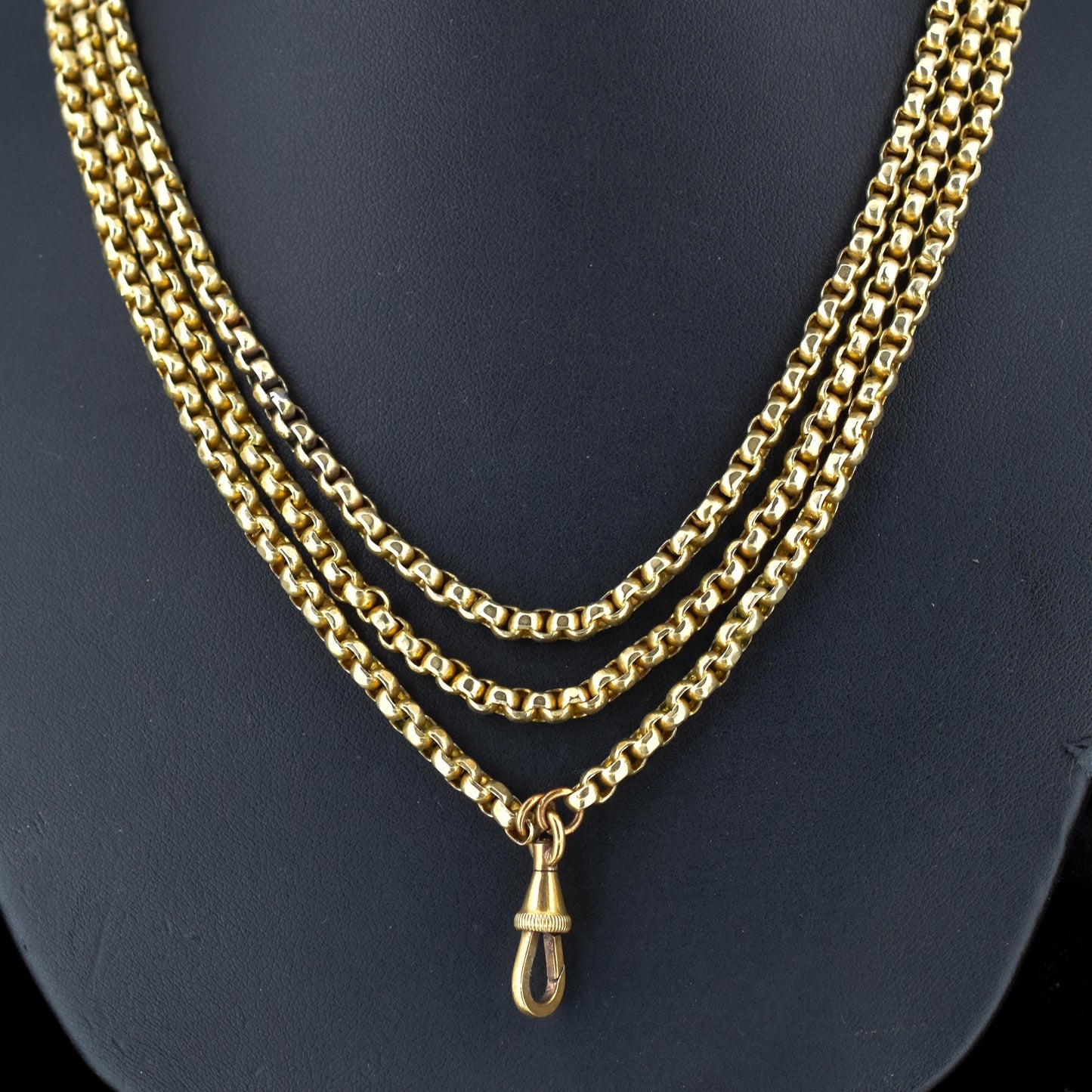 Antique Victorian Long Guard Muff Chain Rolled Gold Necklace with Dog Clip | 53"