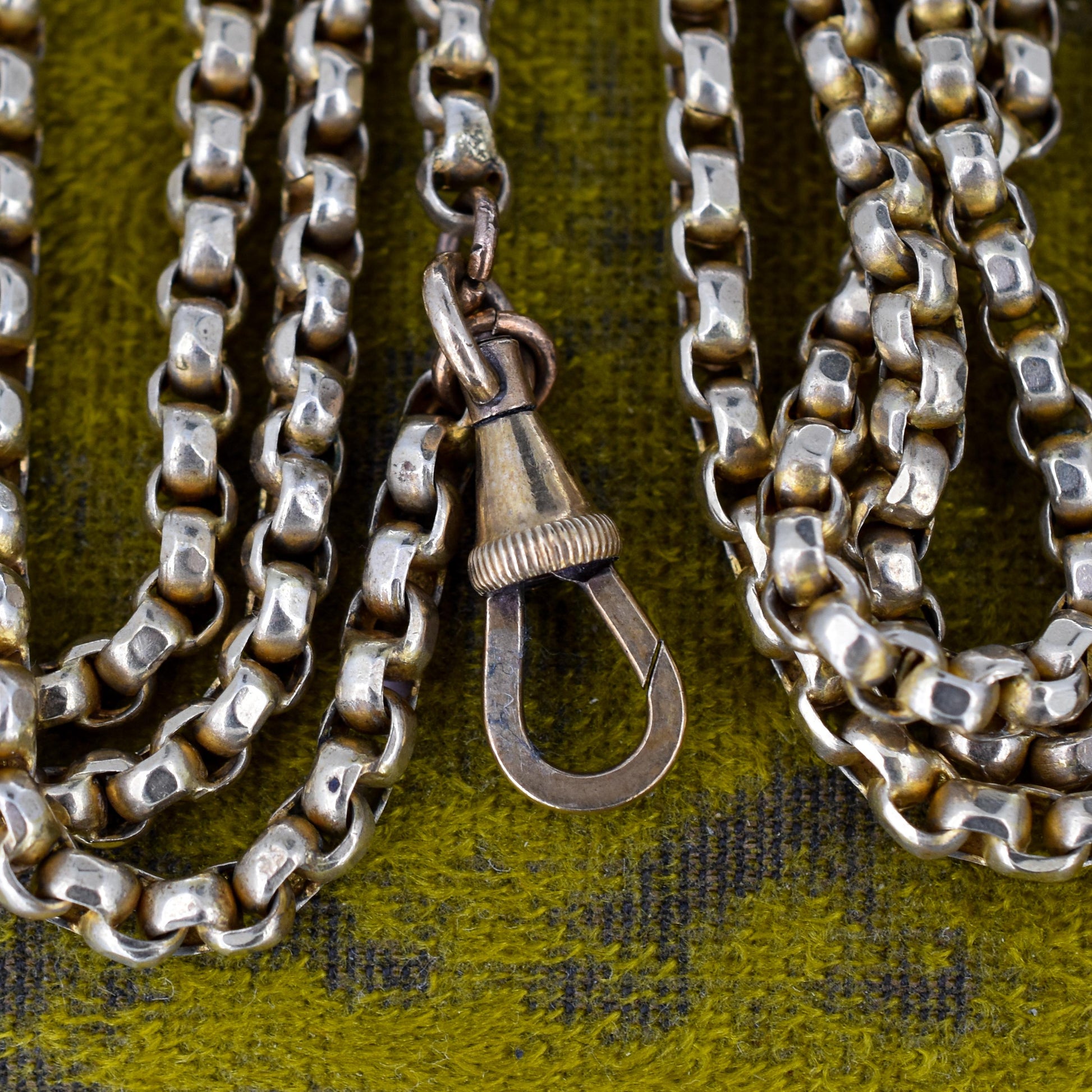 Antique Victorian Long Guard Muff Chain Rolled Gold Necklace with Dog Clip | 53"