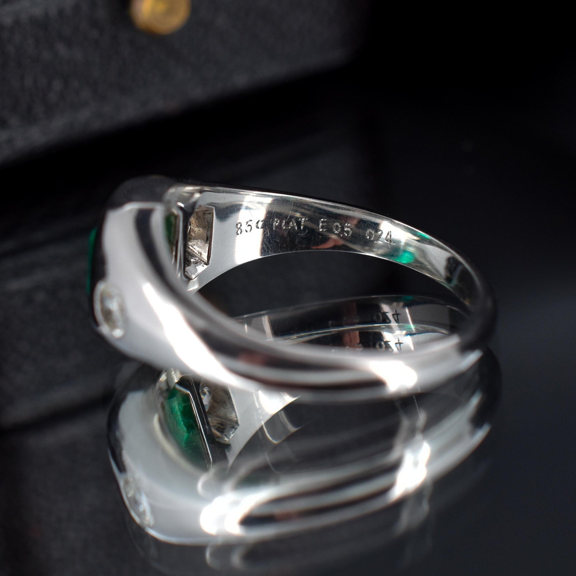 Natural Emerald and Diamond Three Stone Platinum Chunky Band Ring