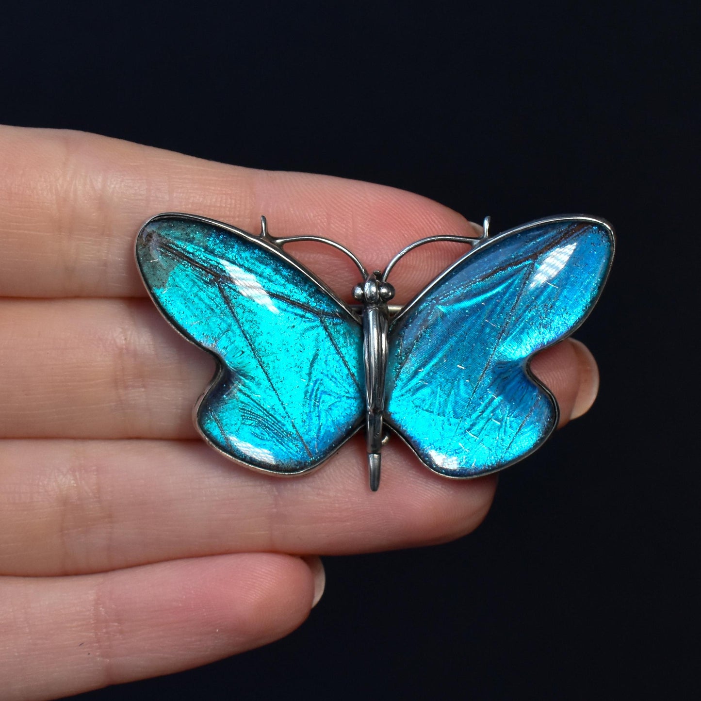 Antique Art Deco Sterling Silver Butterfly Wing Butterfly Brooch Pin