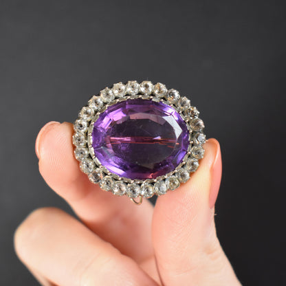 Antique Amethyst and Paste Oval Silver Gold Brooch Pin | Victorian