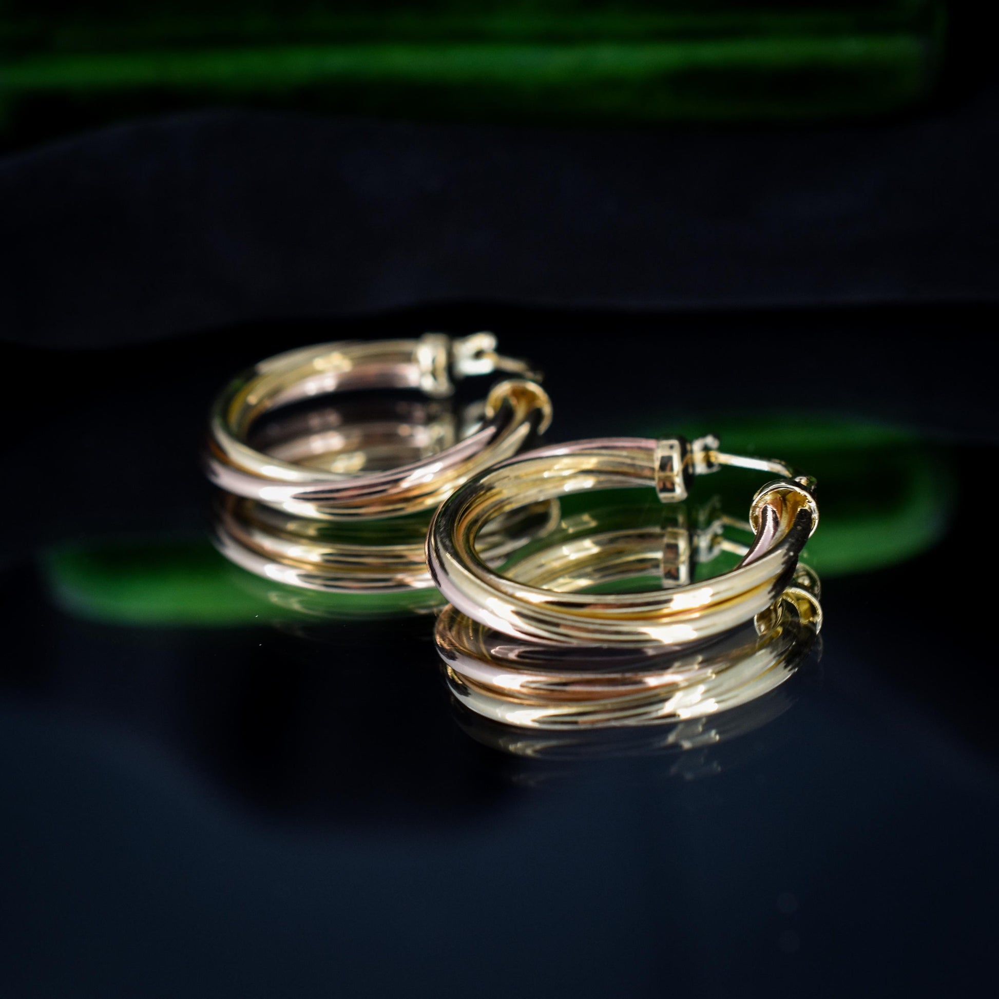 Vintage 9ct Multi-Tone Gold Hoop 'Hoops' Earrings