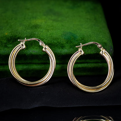 Vintage 9ct Multi-Tone Gold Hoop 'Hoops' Earrings