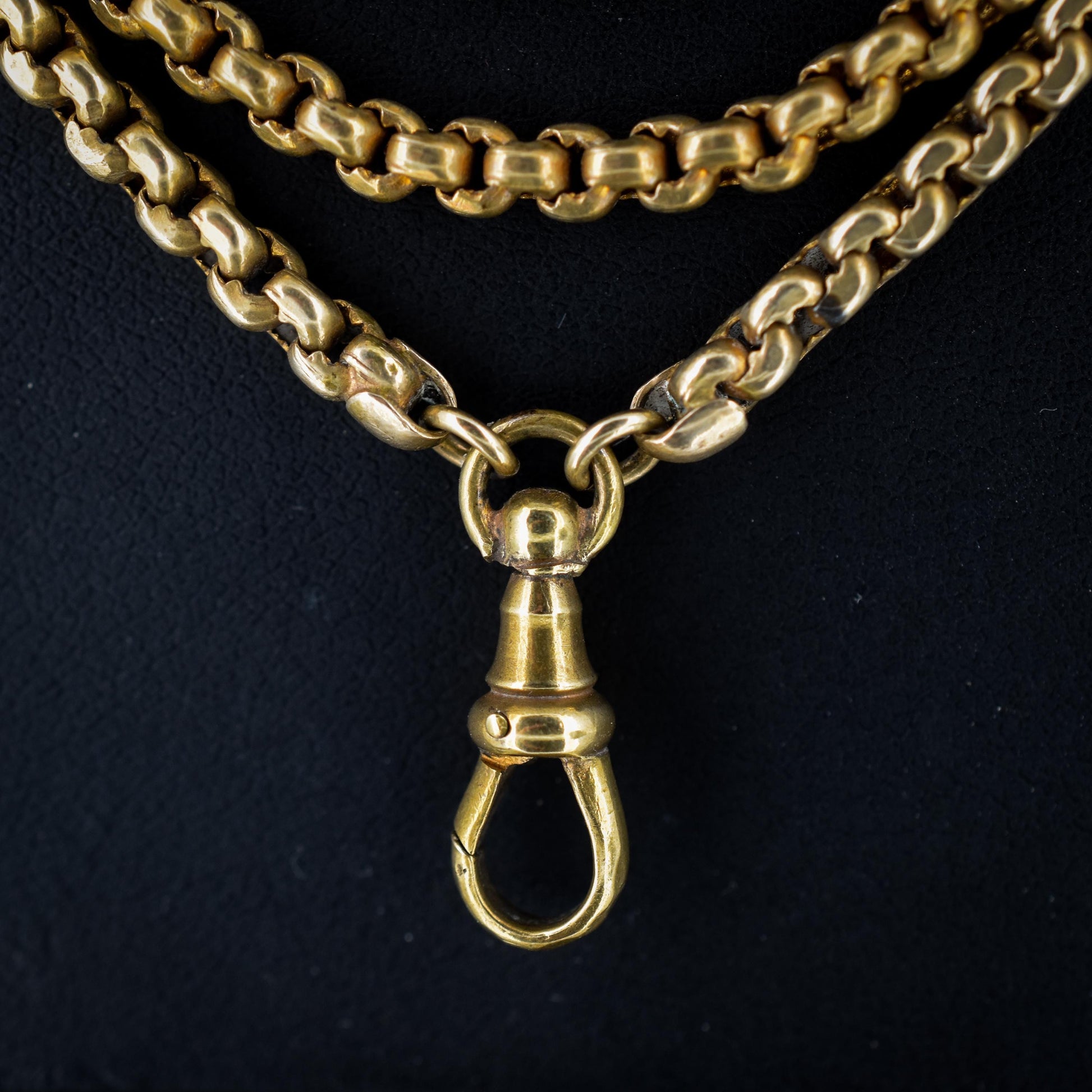 Antique Victorian Slinky Long Guard Muff Chain Rolled Gold Necklace with Dog Clip | 54"