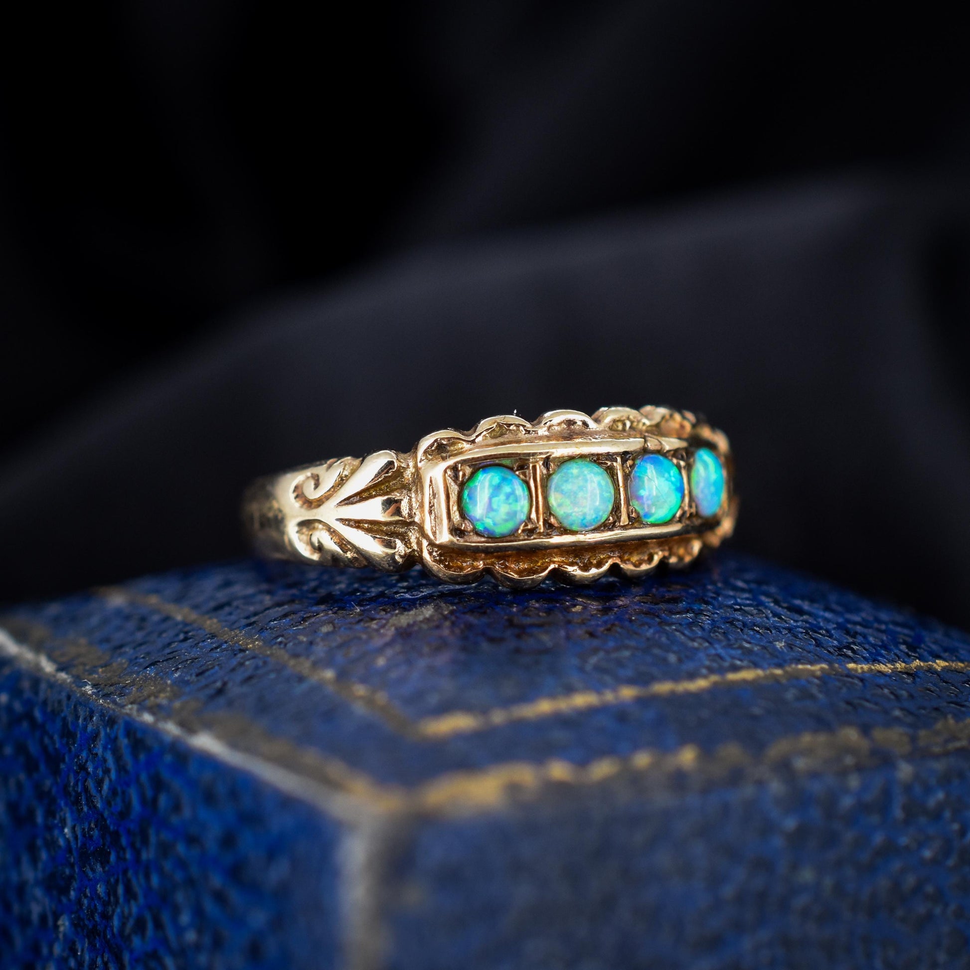 Pre-loved Opal Four Stone 9ct 9K Yellow Gold Stacking Band Ring