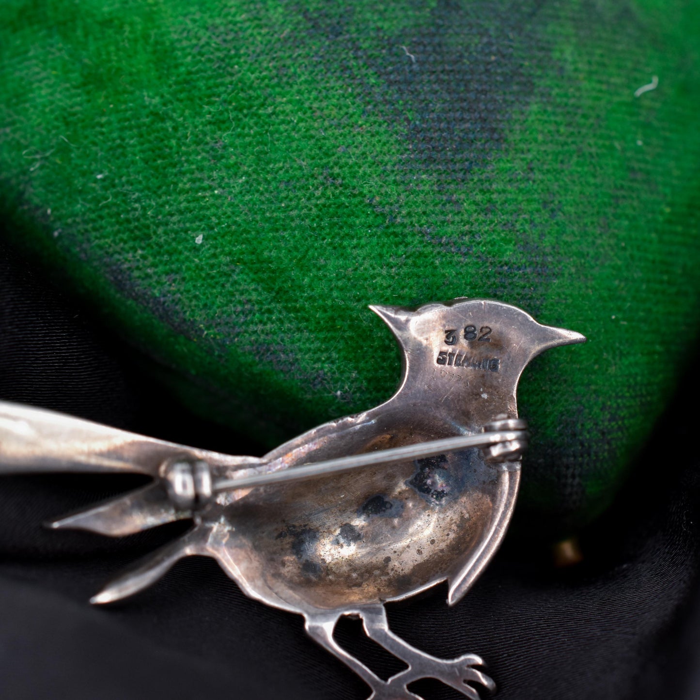 Antique Blue Bird Paste Sterling Silver Brooch Pin