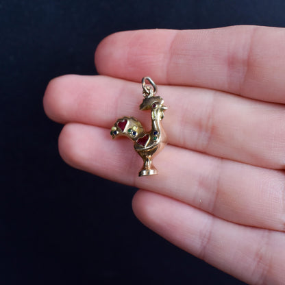 Vintage Portuguese 'Galo de Barcelos' Rooster Gold Charm Pendant