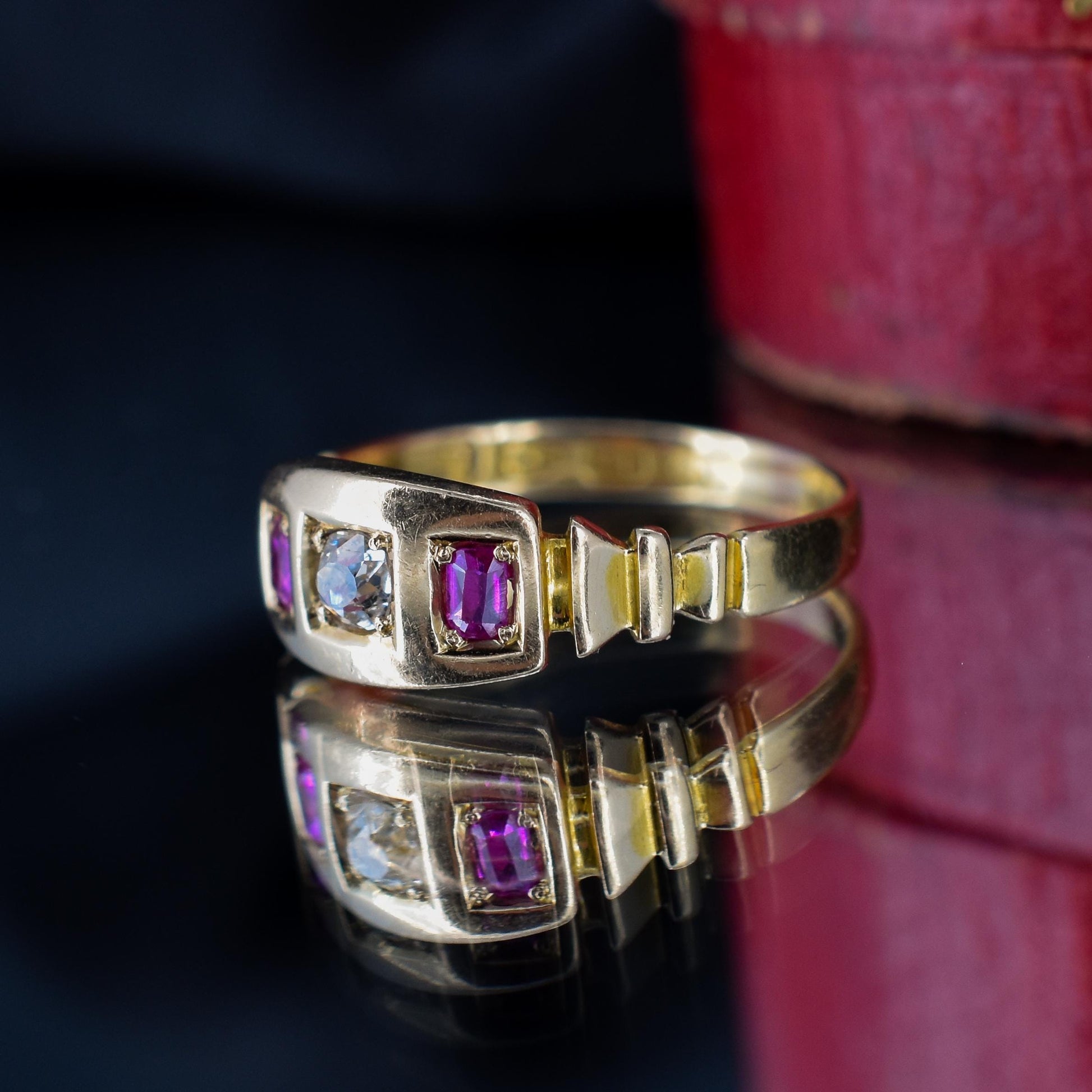 Antique Ruby and Diamond 18ct Gold Band Ring | Dated 1881