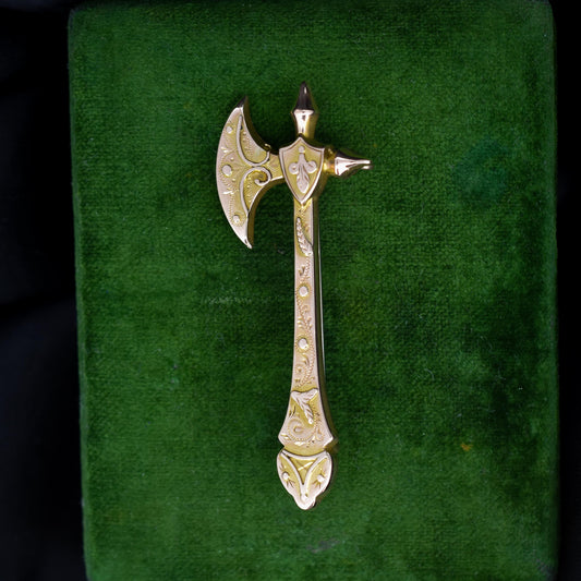 Antique Victorian Gold Axe Brooch Pin | Dated 1891