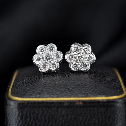 Diamond Daisy 18ct White Gold Flower Cluster Stud Earrings