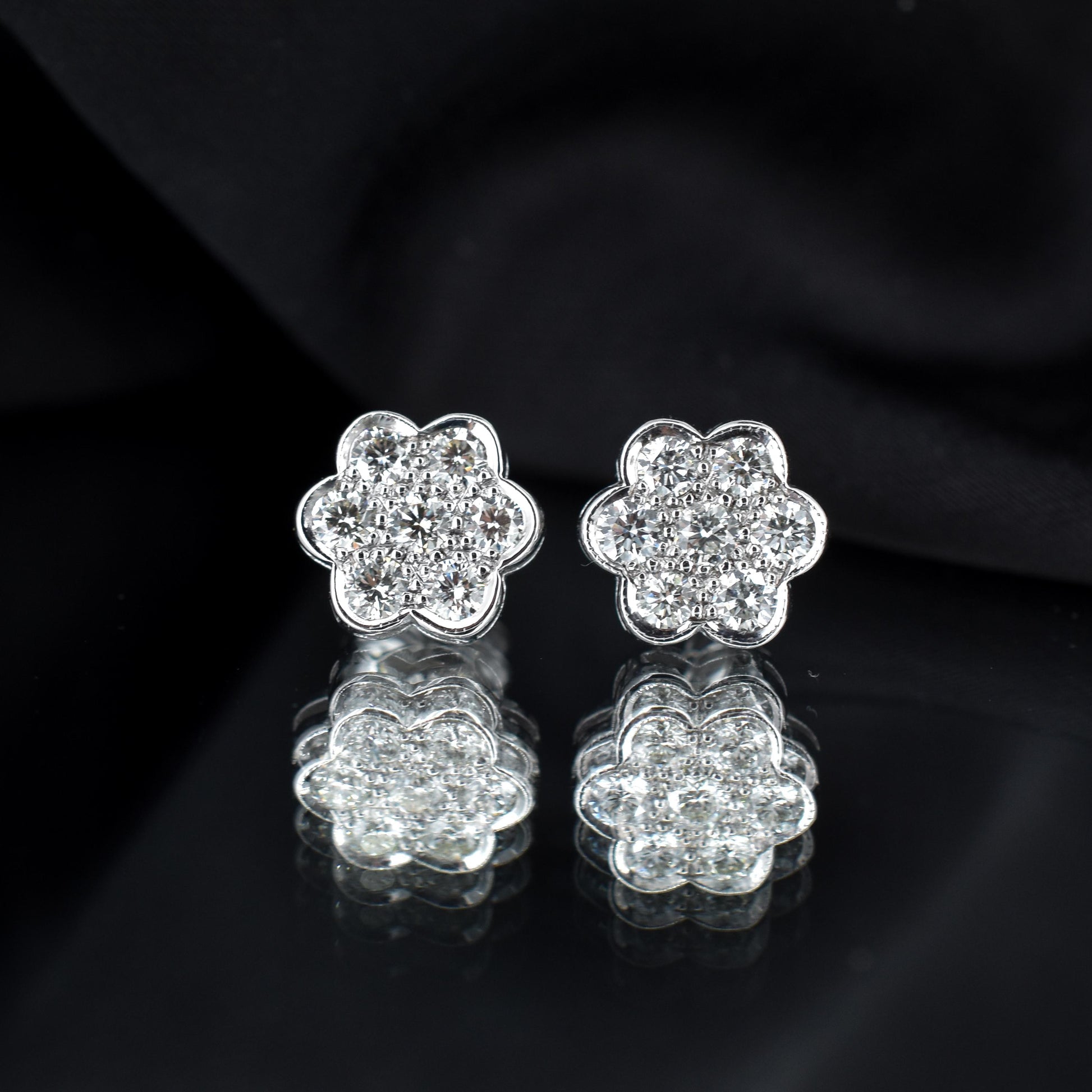 Diamond Daisy 18ct White Gold Flower Cluster Stud Earrings