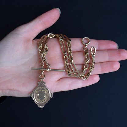 Antique 14" 9ct Gold Fetter Knot Link Double Albert Watch Chain Necklace