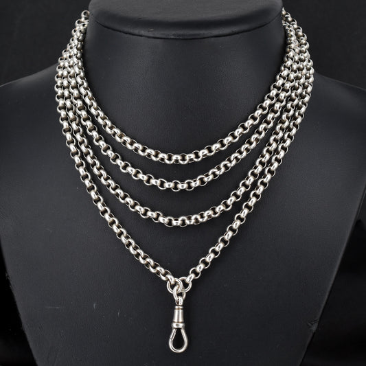 Antique Silver Long Belcher Guard Chain Necklace | 59" Length