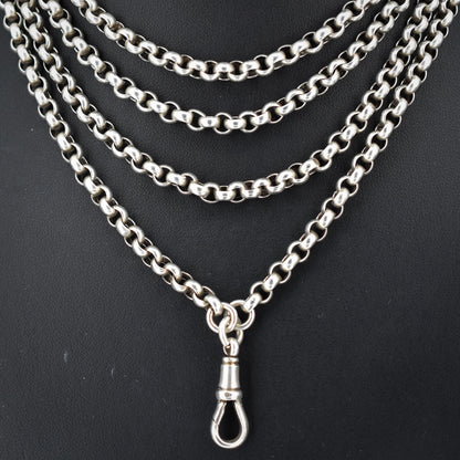 Antique Silver Long Belcher Guard Chain Necklace | 59" Length