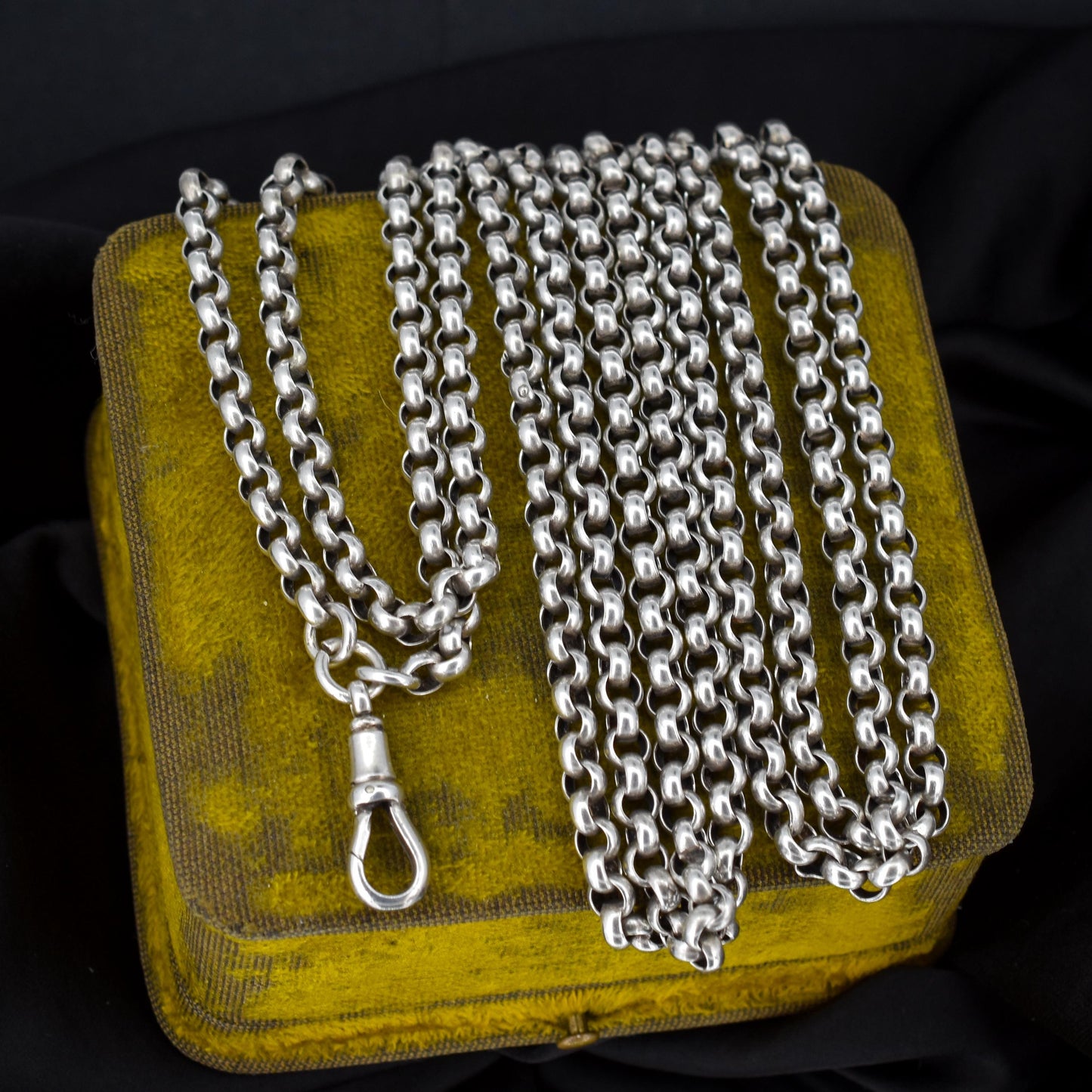 Antique Silver Long Belcher Guard Chain Necklace | 59" Length