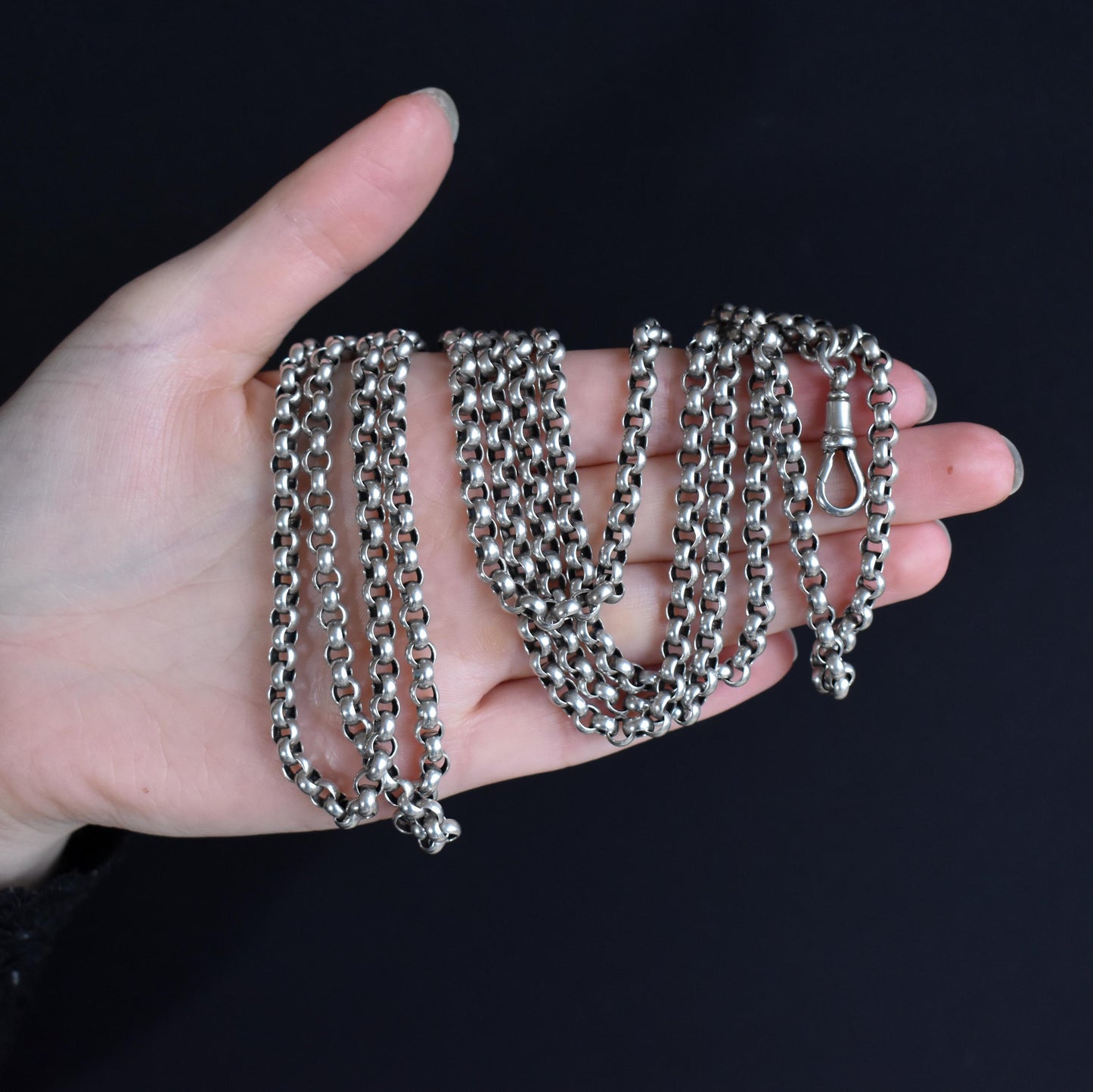 Antique Silver Long Belcher Guard Chain Necklace | 59" Length