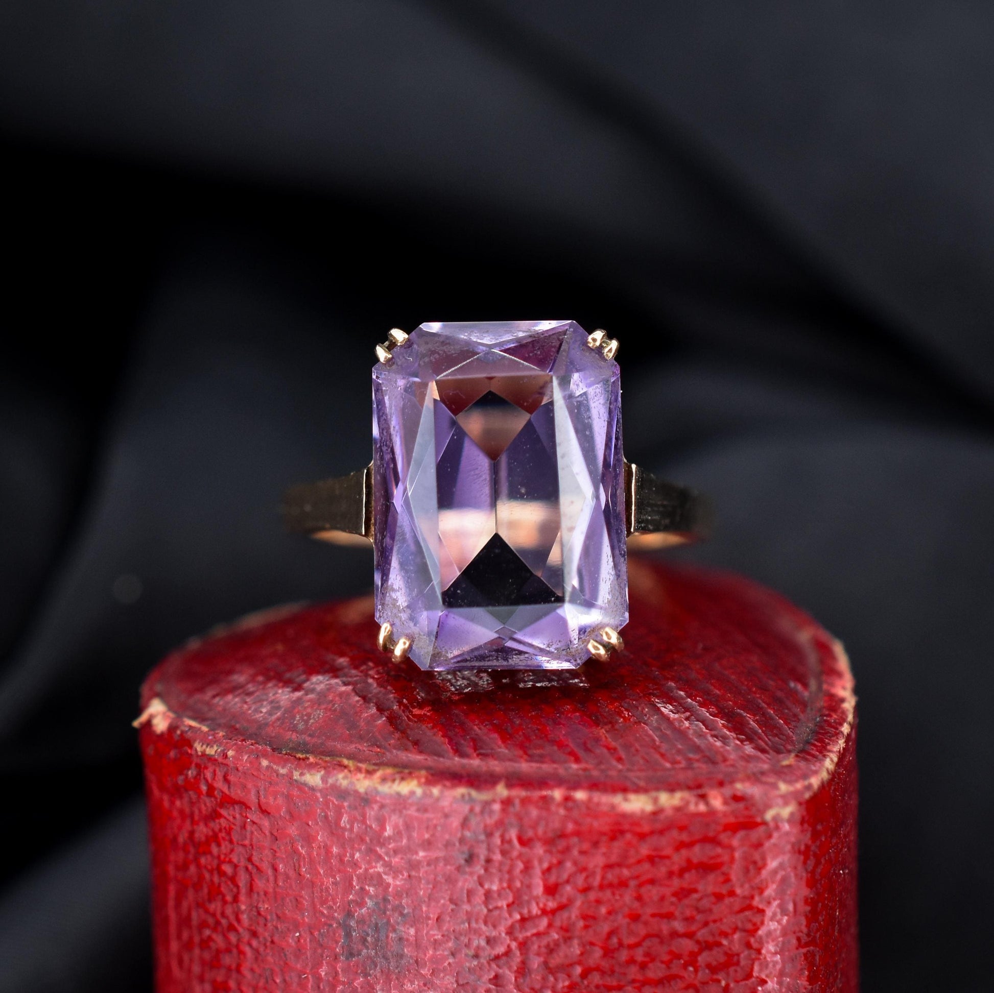 Vintage Radiant Cut Amethyst 9ct Yellow Gold Cocktail Ring