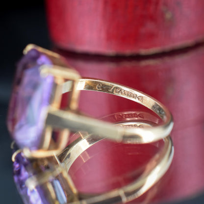 Vintage Radiant Cut Amethyst 9ct Yellow Gold Cocktail Ring