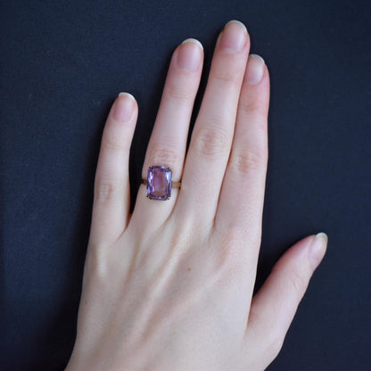 Vintage Radiant Cut Amethyst 9ct Yellow Gold Cocktail Ring