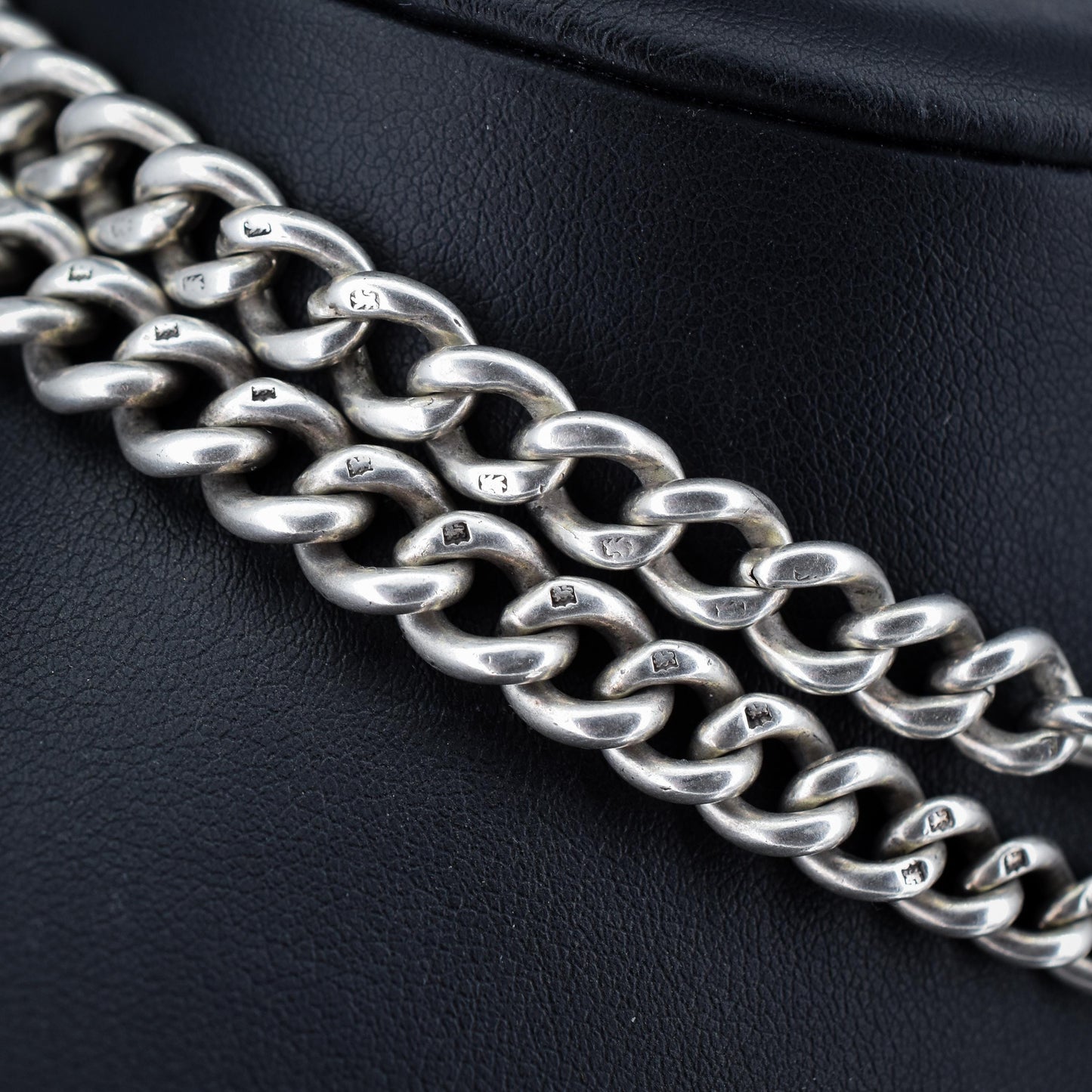 Antique 103g Sterling Silver Curb Watch Chain with Double Dog Clip and T Bar | 24.5"