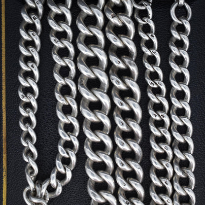 Antique 103g Sterling Silver Curb Watch Chain with Double Dog Clip and T Bar | 24.5"